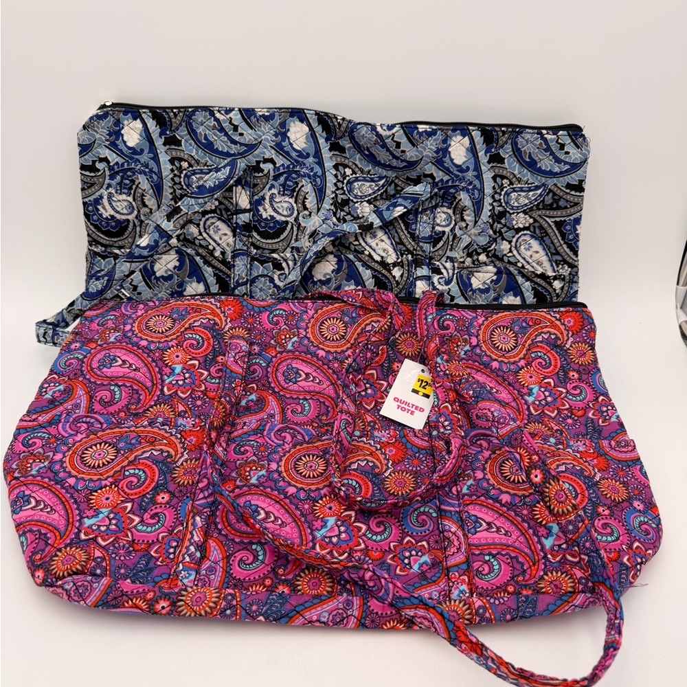 Set of 2 Vibrant Paisley Quilted Women's Tote Bag